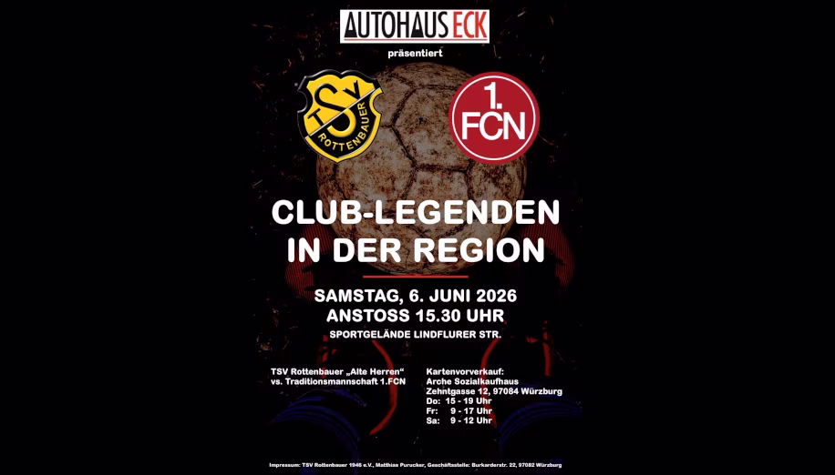 Flyer mit Informationen zum Kartenvorverkauf für das Spiel 1. FCN Club-Legenden vs. TSV Rottenbauer: